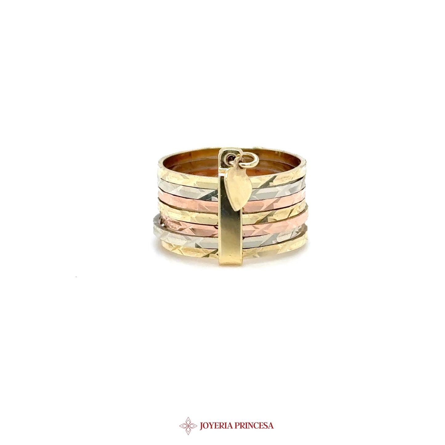14K Tri-Color Stacked Ring with Textured Finish