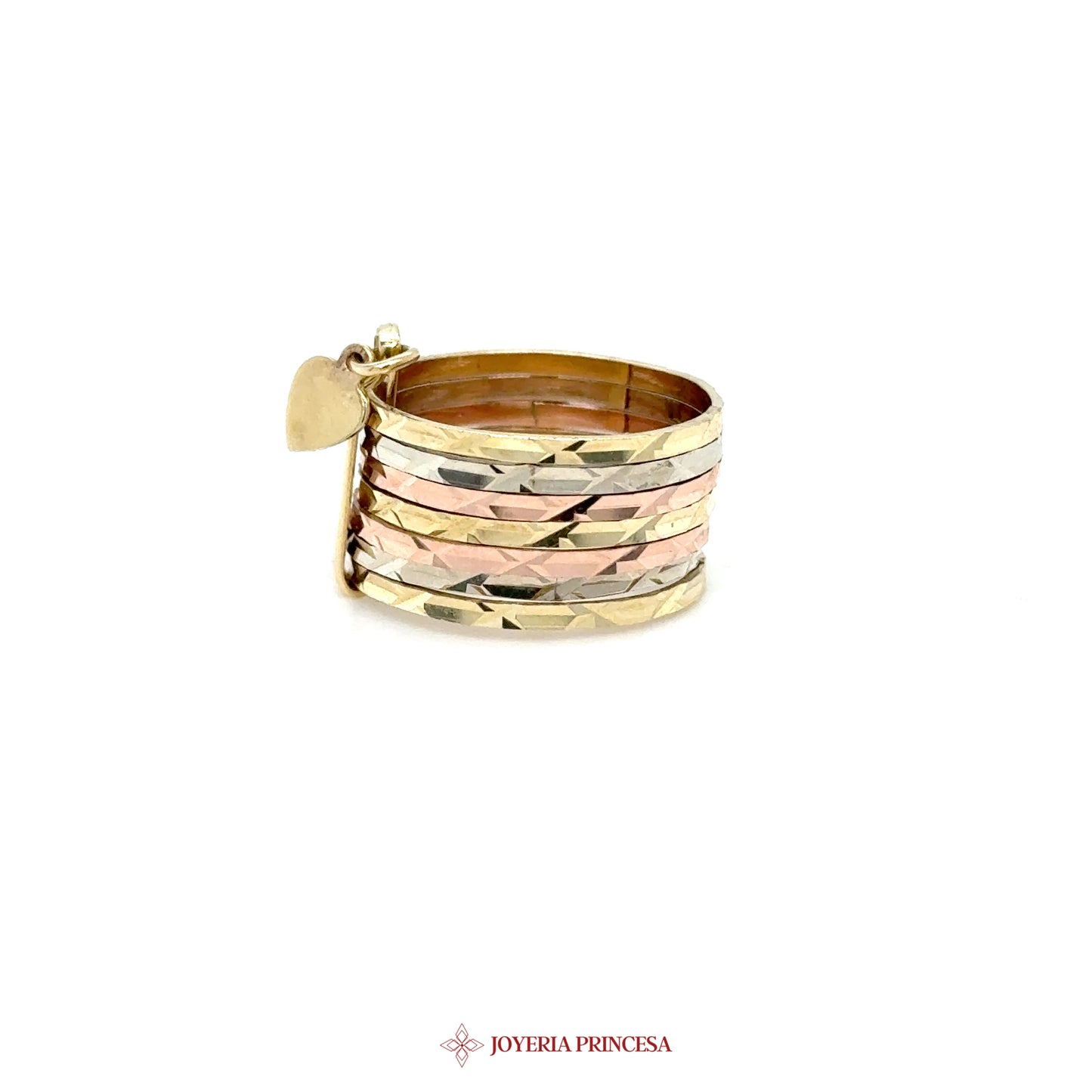 14K Tri-Color Stacked Ring with Textured Finish