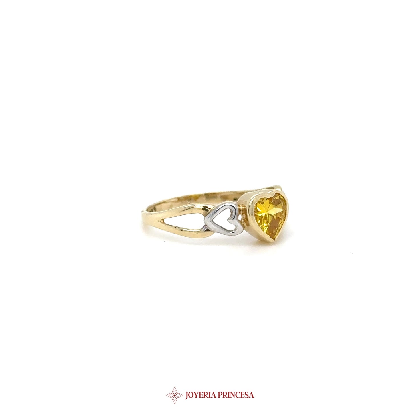14K Yellow Gold Heart Ring with Yellow Stone