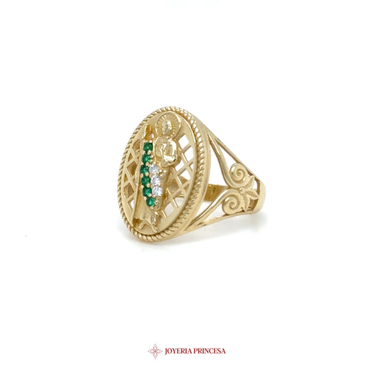 14K Gold Green Stone Oval Motif Ring