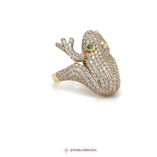 14K Gold Frog Motif Ring with CZ Stones
