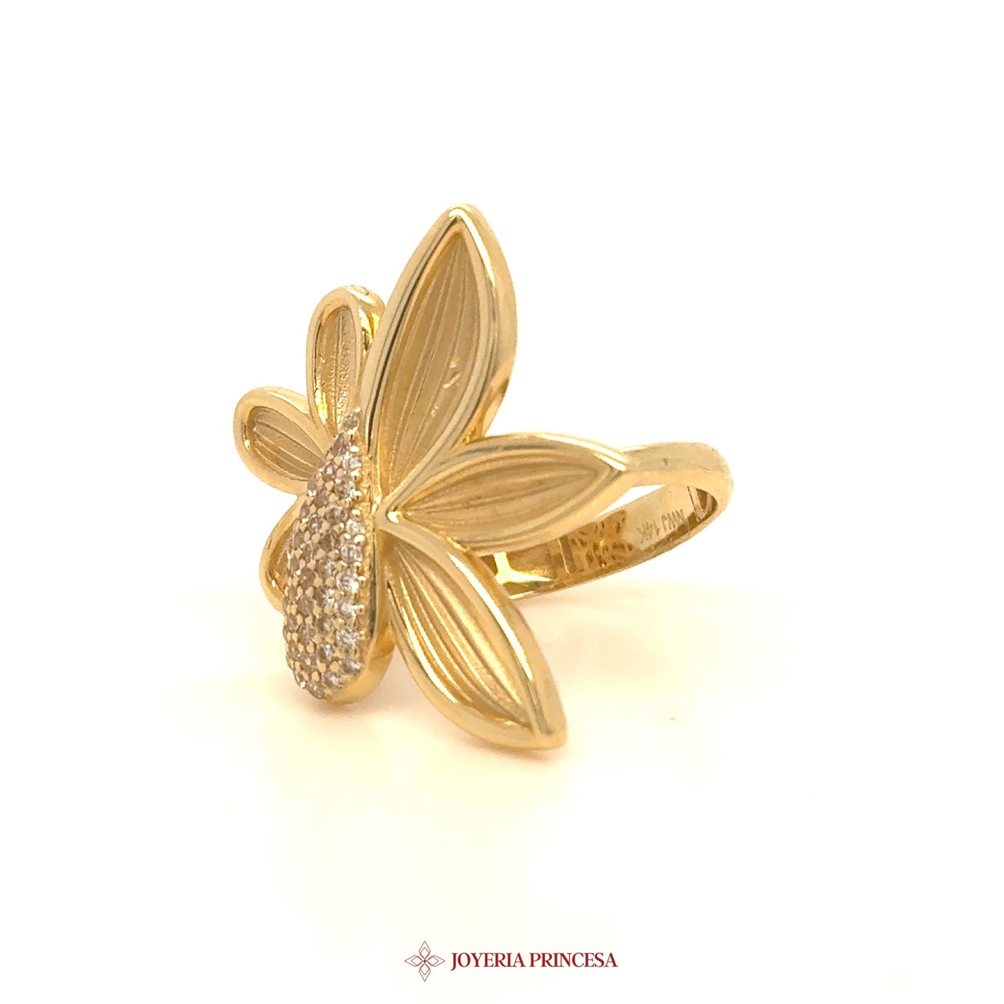 14K Gold Floral Design Ring with CZ Accent
