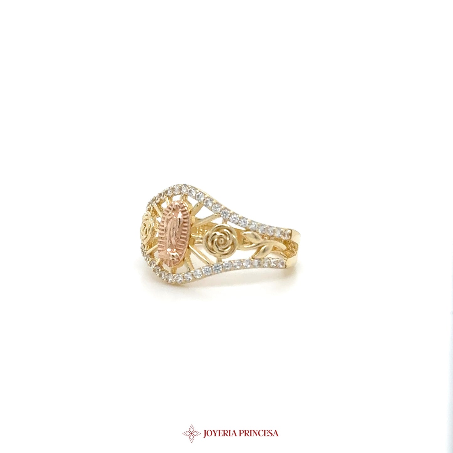 14K Gold Virgin Mary Motif Ring with CZ Accents