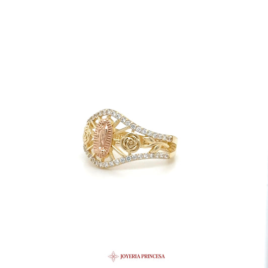 14K Gold Virgin Mary Motif Ring with CZ Accents