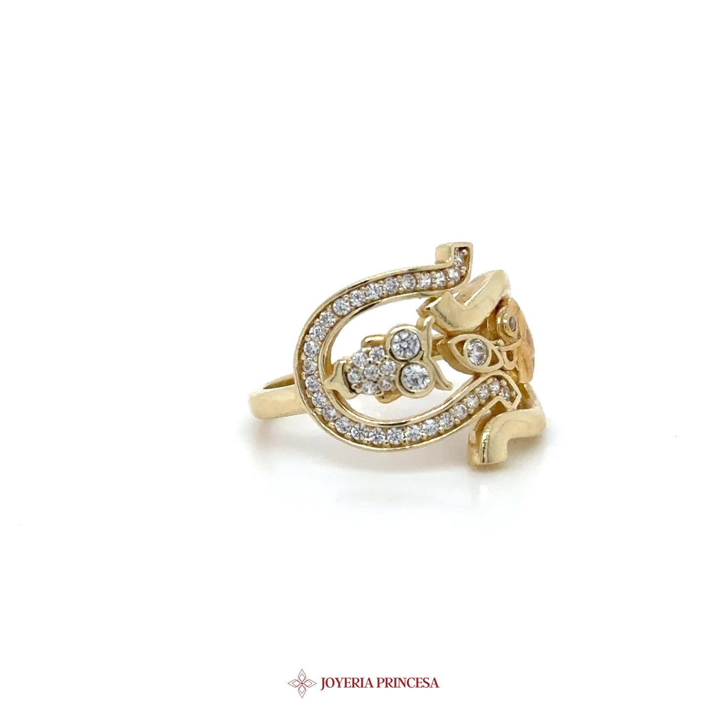 14K Gold Skull & Snake Motif Ring with CZ Stones