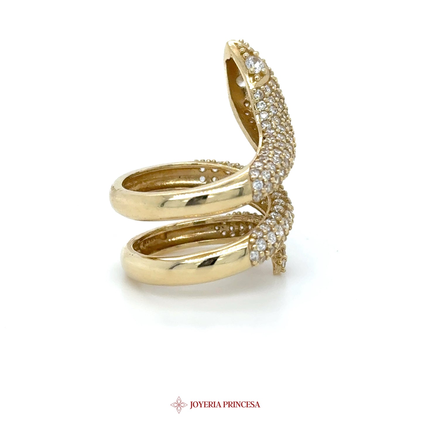 14K Gold Snake Wrap Ring with CZ Stones