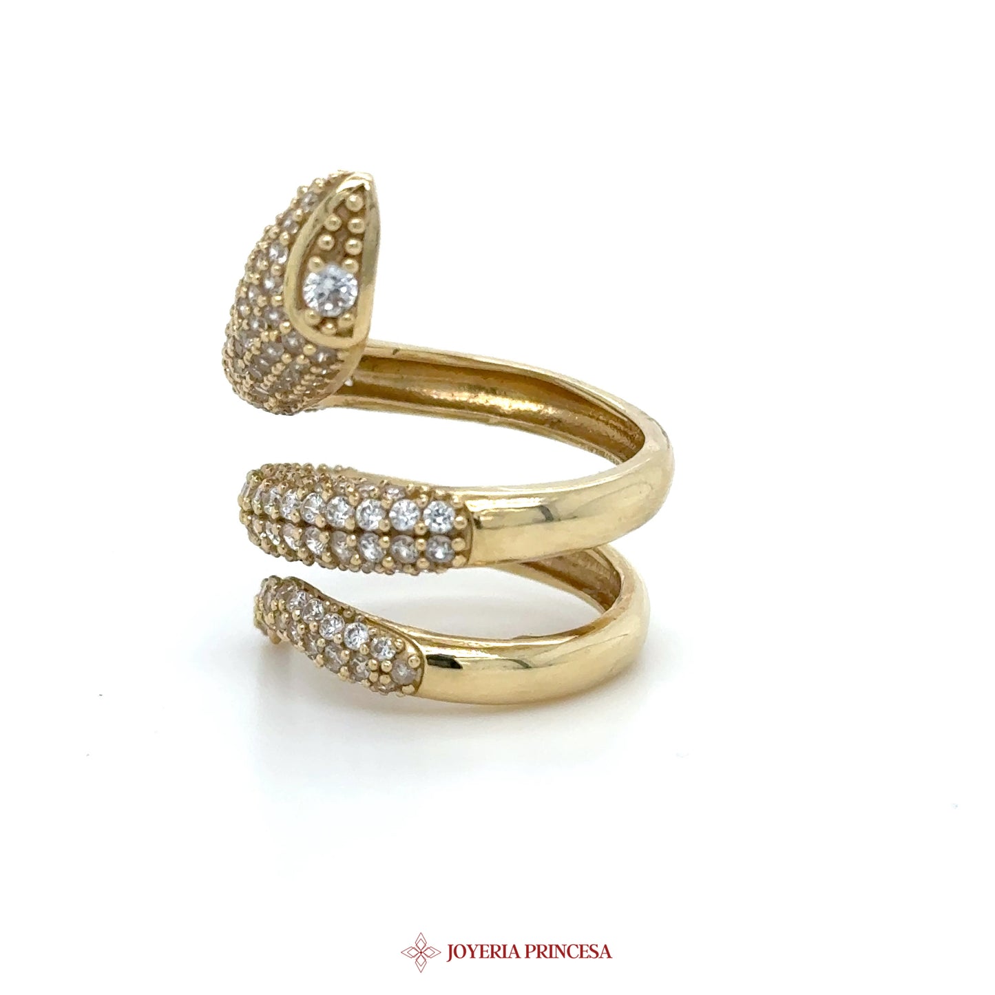 14K Gold Snake Wrap Ring with CZ Stones
