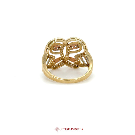 14K Gold Vintage-Inspired Triangle Ring with CZ Stones