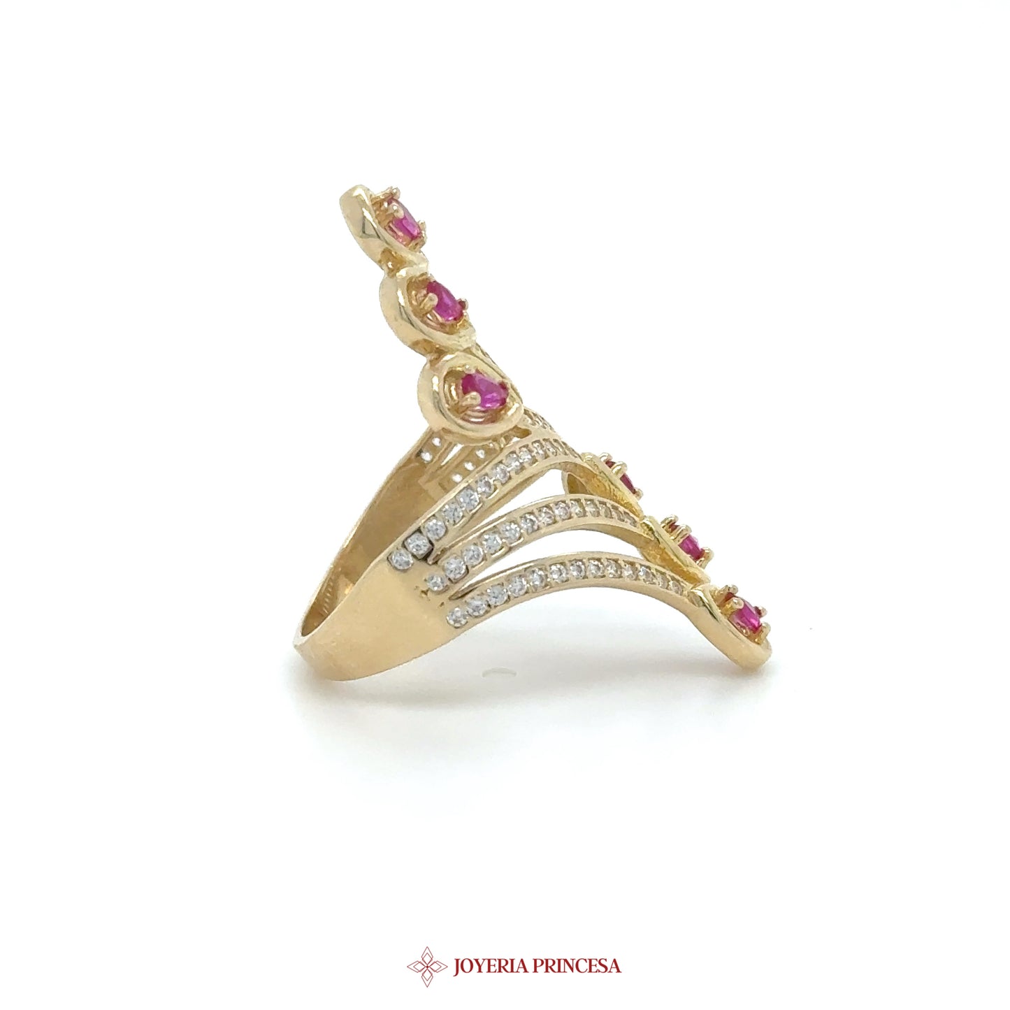 14K Gold Spiral Ring with Pink Stones