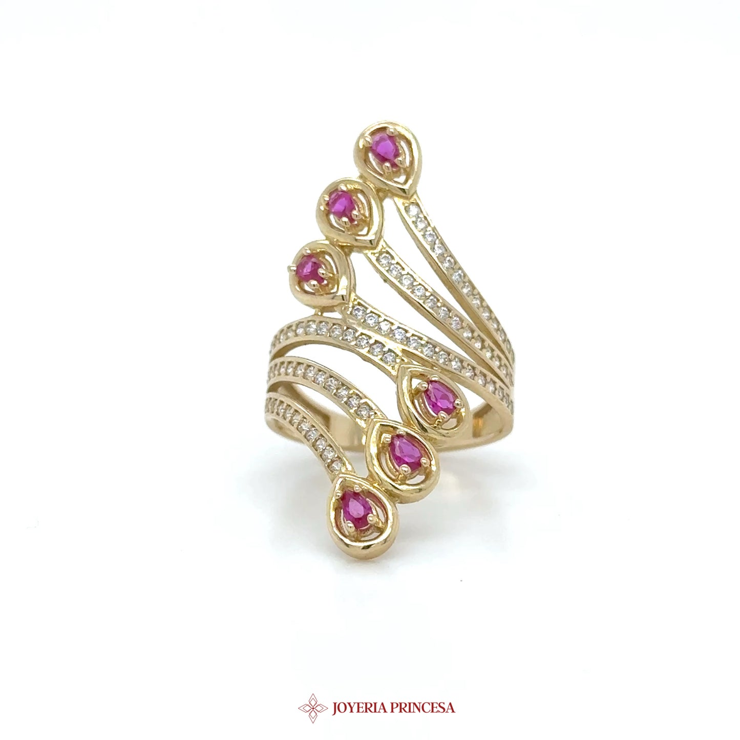 14K Gold Spiral Ring with Pink Stones