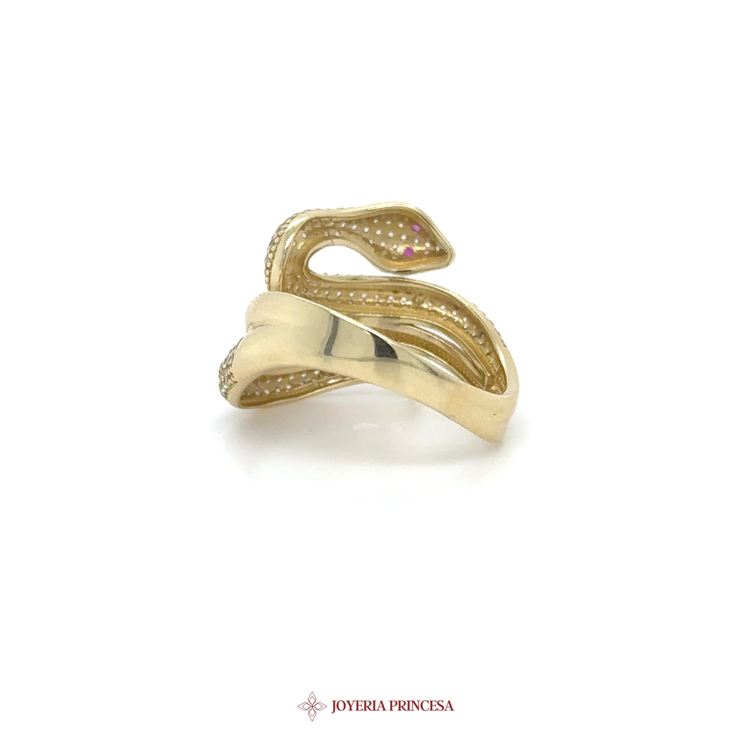 14K Gold Snake Wrap Ring with CZ and Ruby Accent