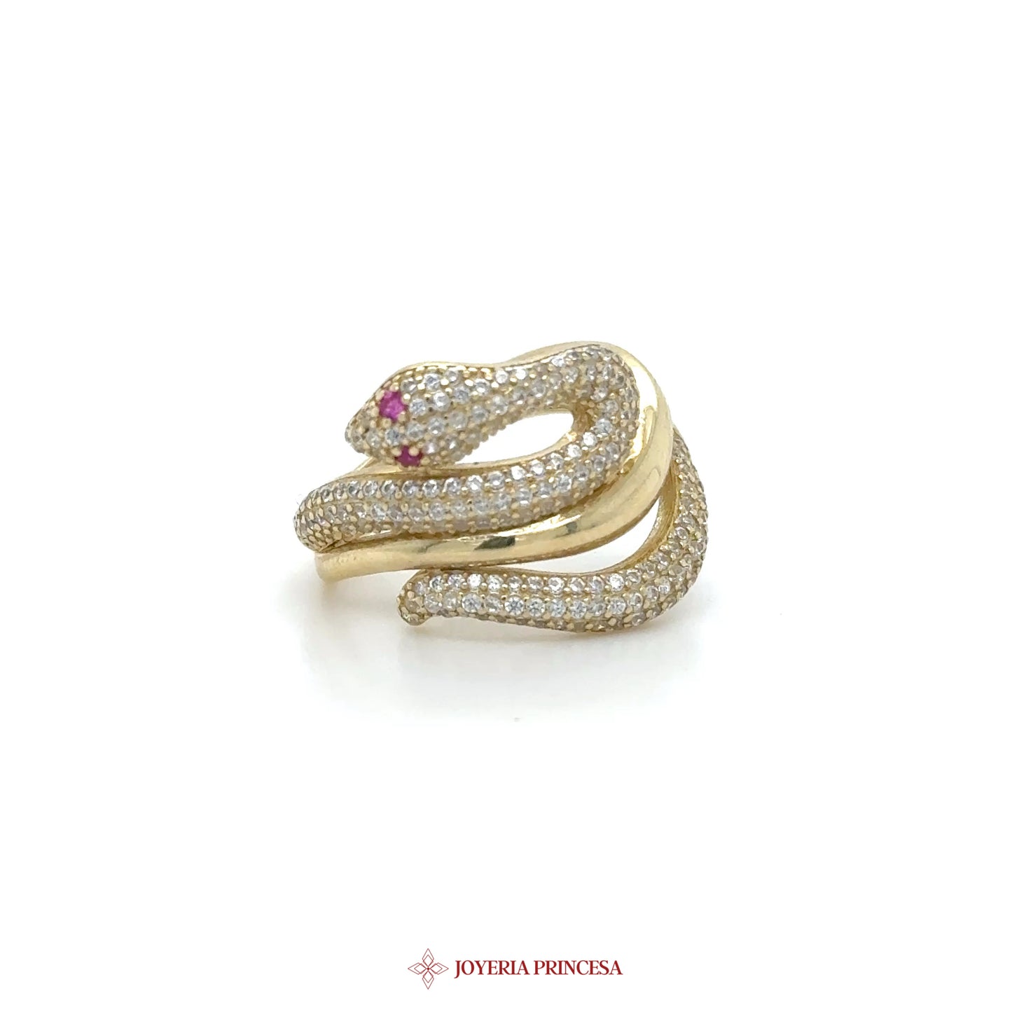 14K Gold Snake Wrap Ring with CZ and Ruby Accent