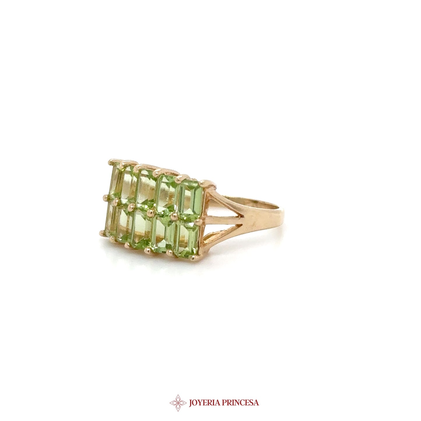 14K Gold Rectangular Peridot Cocktail Ring