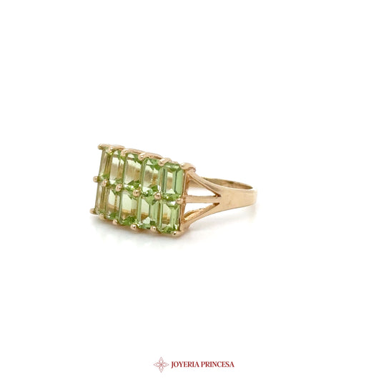 14K Gold Rectangular Peridot Cocktail Ring