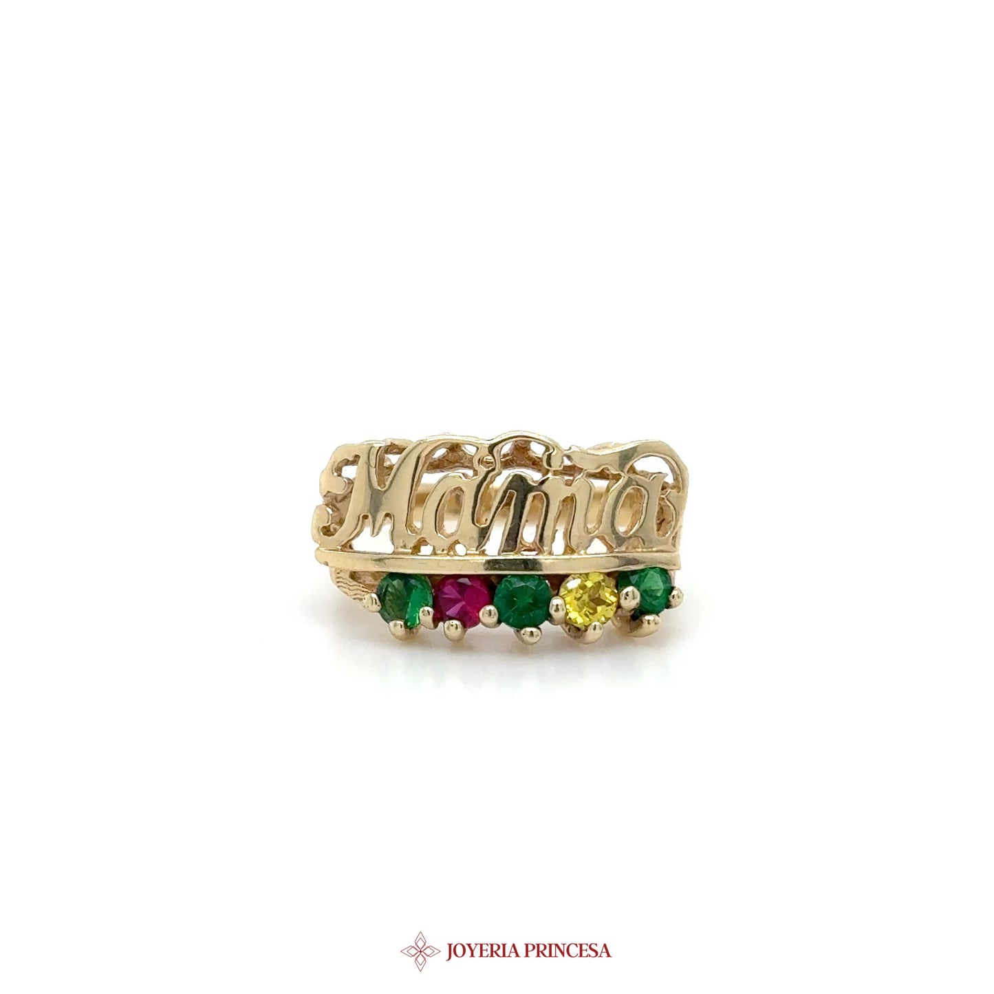 14K Gold 'Mama' Name Ring with Colorful Stones