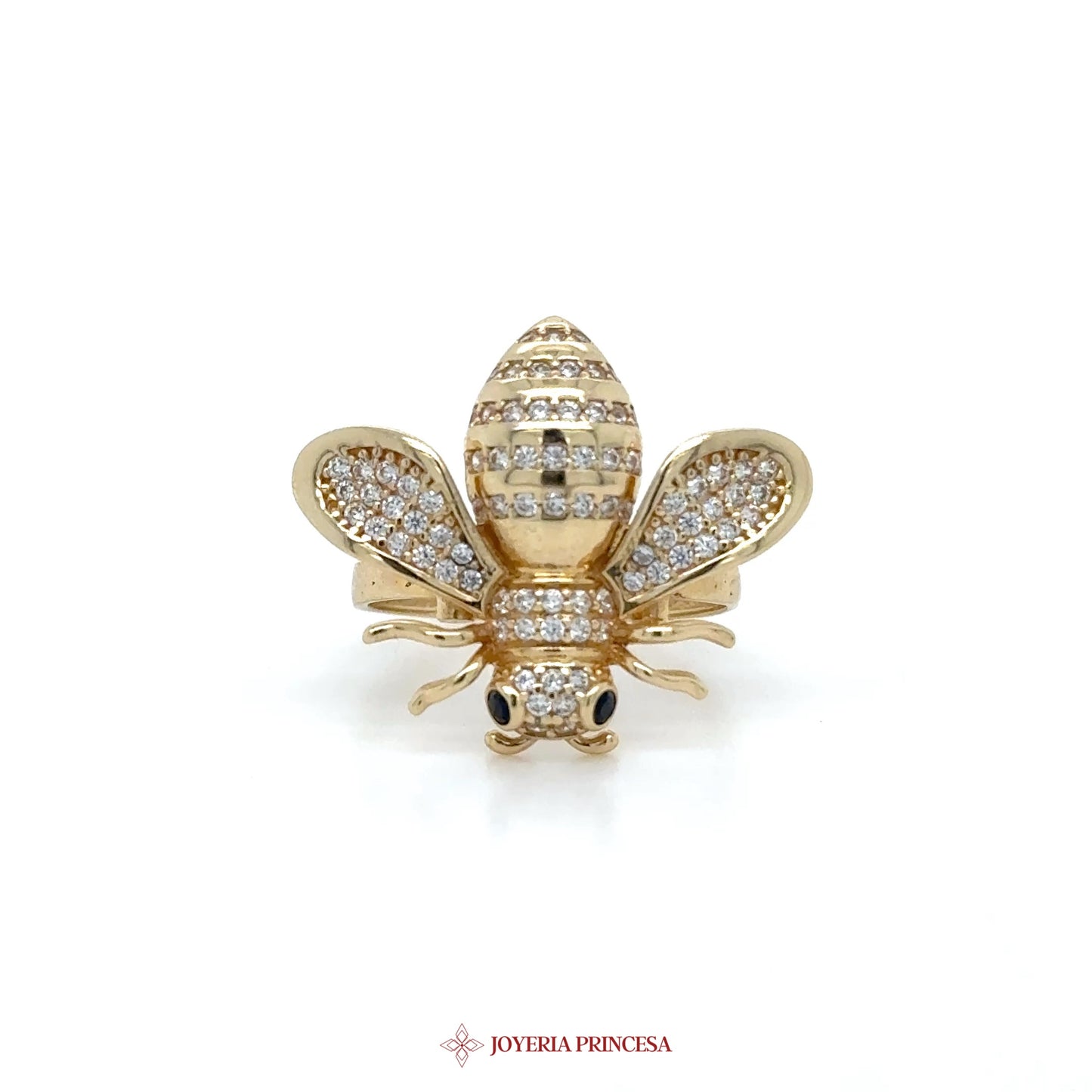 14K Gold Bee Motif Ring with CZ Stones