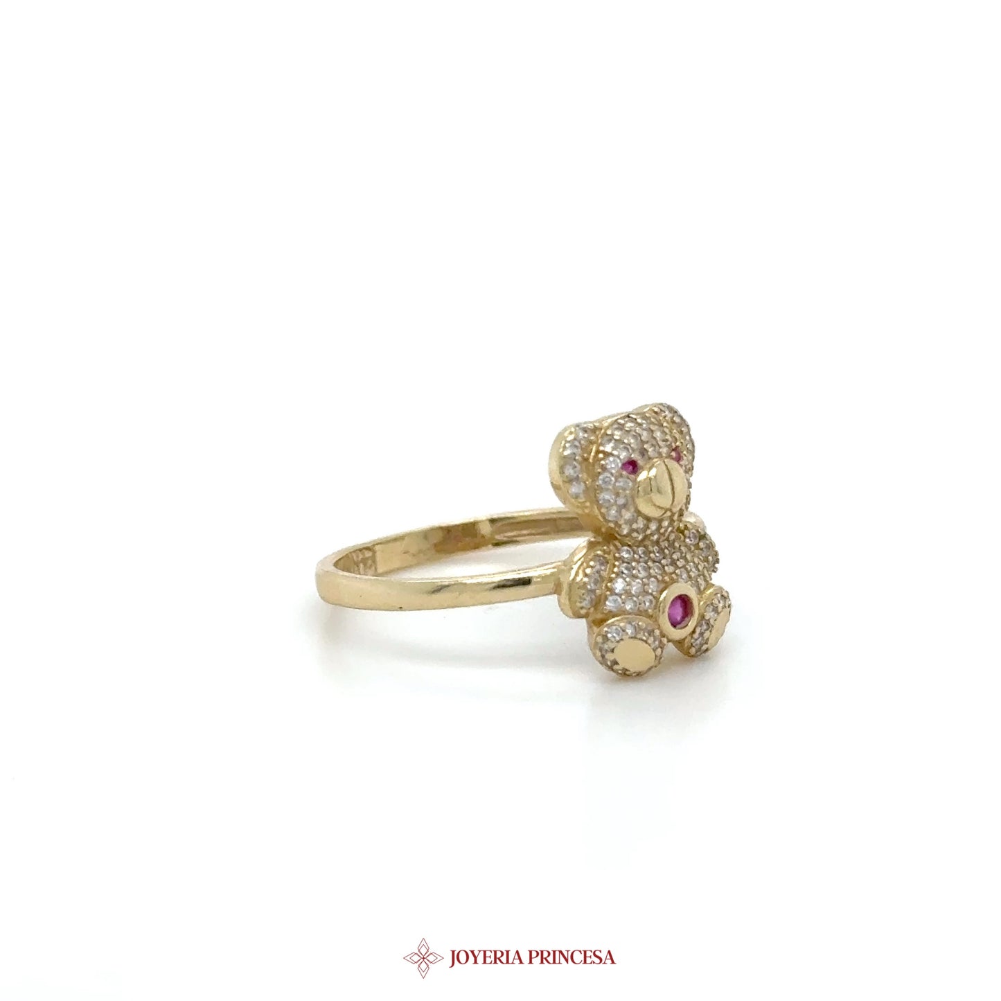 14K Gold Teddy Bear Ring with CZ Stones