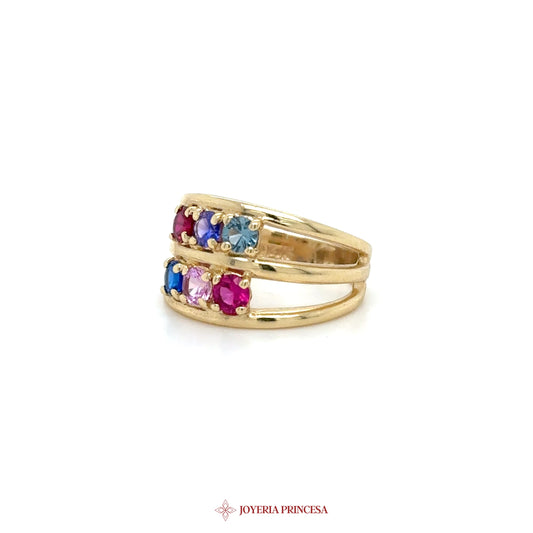 14K Gold Multi-Stone Stacking Ring with Ruby, Sapphire, Amethyst