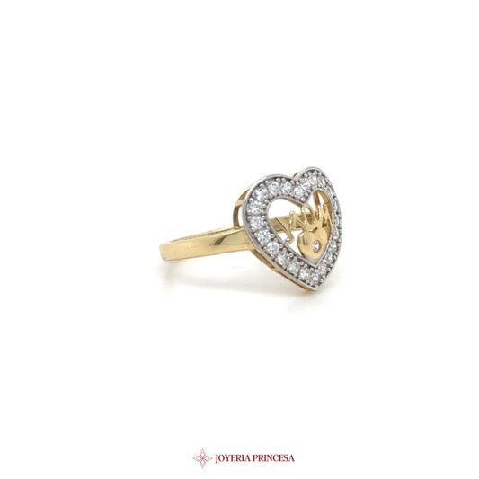 14K Heart Motif Ring with CZ Stones