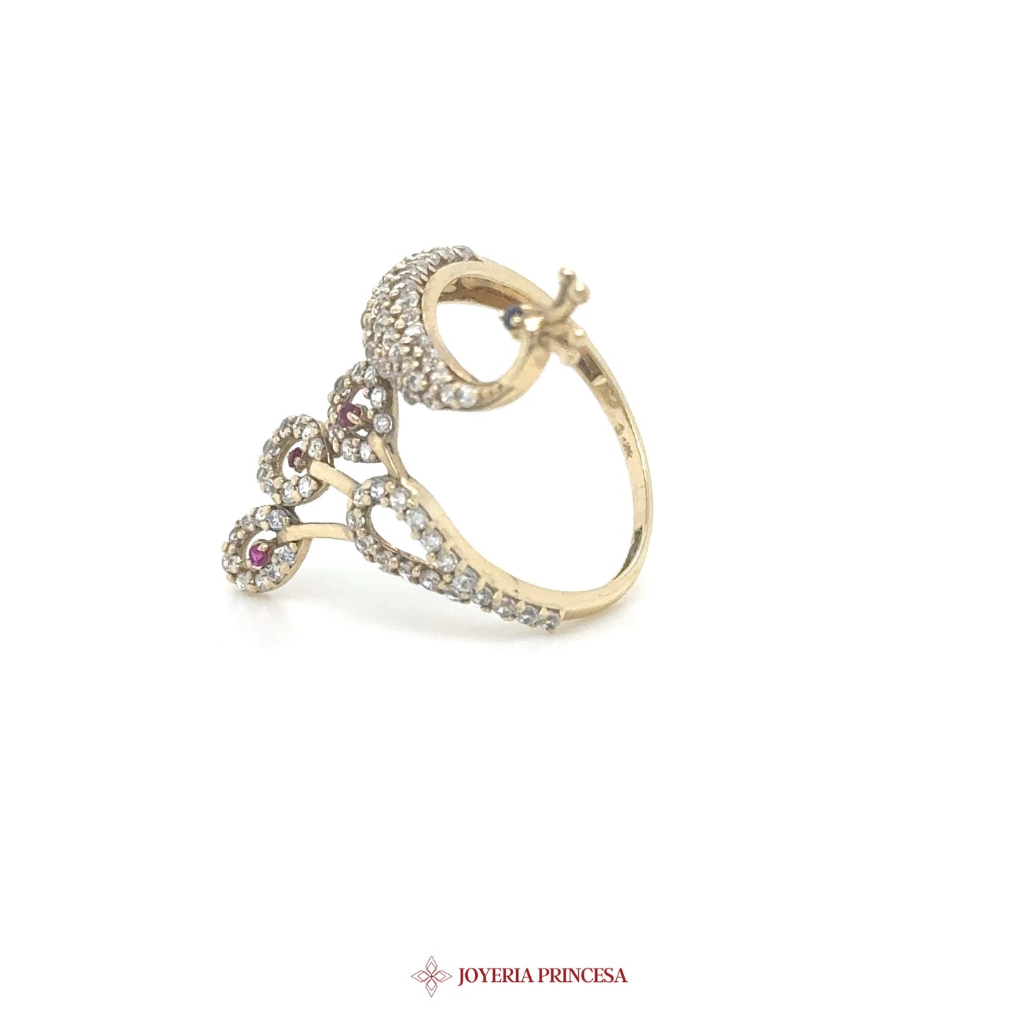 14K Gold Floral Dangle Ring with Simulated Stones