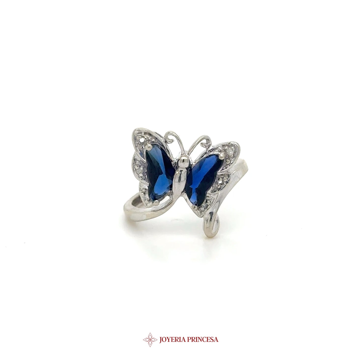14K White Gold Butterfly Design Ring with Blue Stones