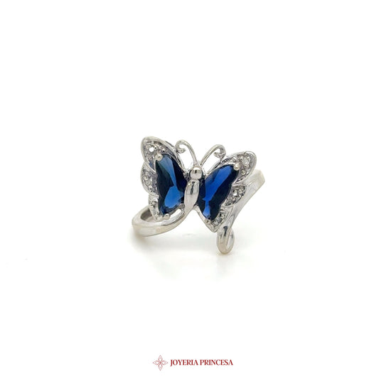 14K White Gold Butterfly Design Ring with Blue Stones
