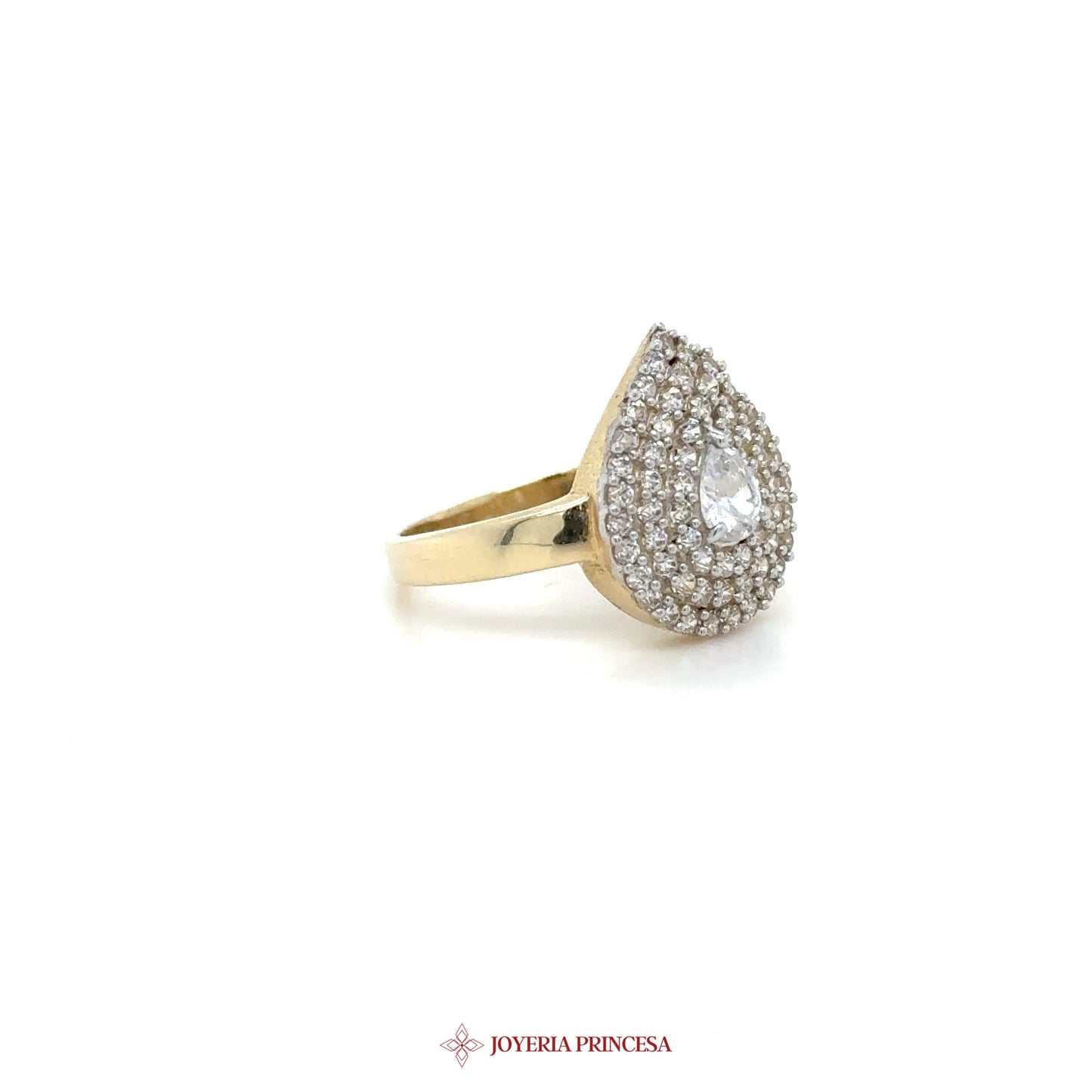 14K Gold Teardrop Ring with CZ Stones