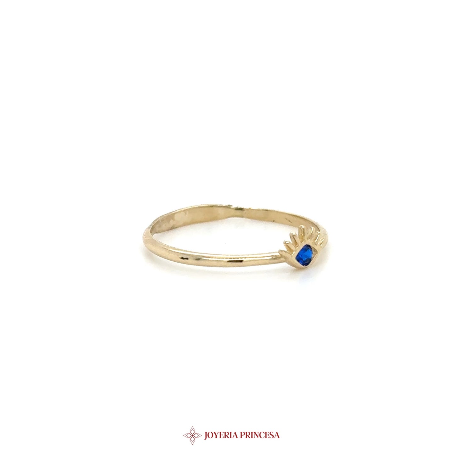 14K Gold Eye Motif Ring with Blue Stone