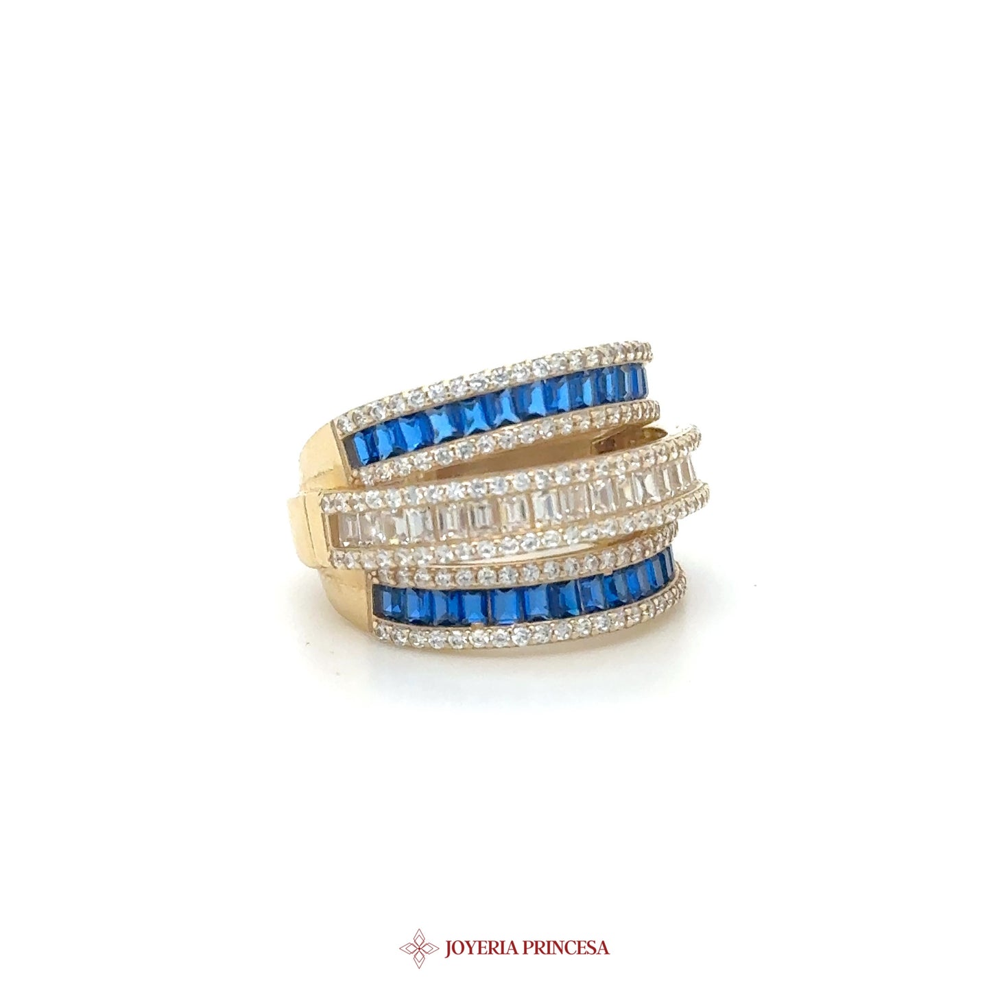14K Blue & Clear Stone Stackable Ring