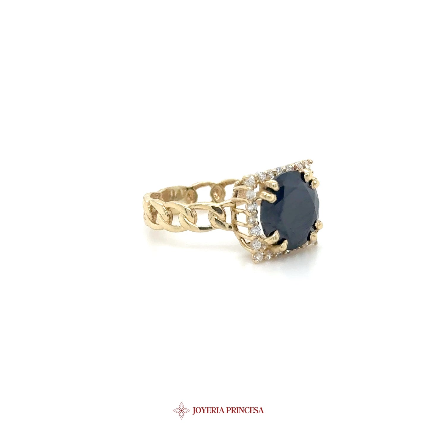 14K Yellow Gold Black Stone Halo Ring