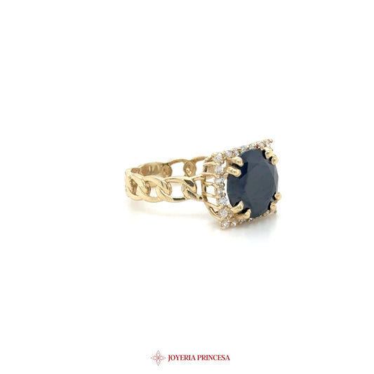 14K Yellow Gold Black Stone Halo Ring