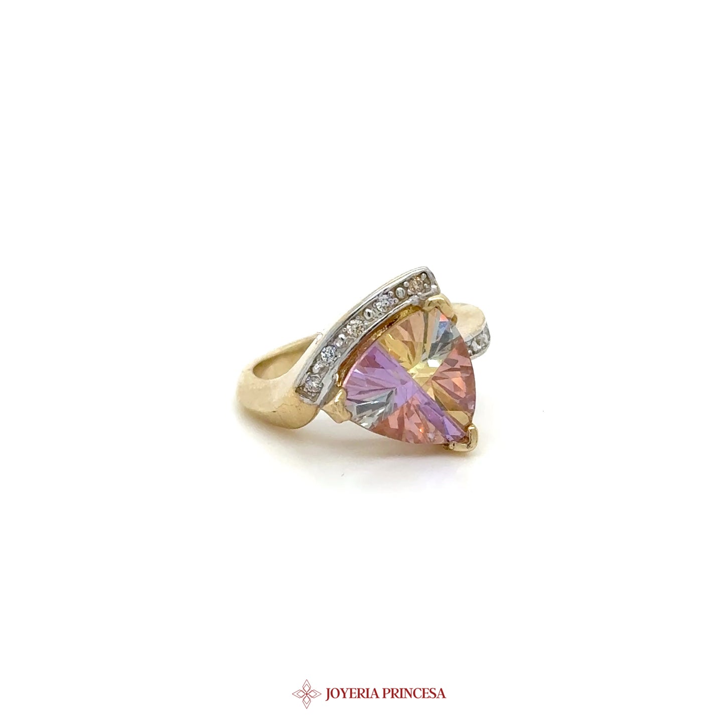 14K Gold Triangular Ring with Simulated Stones