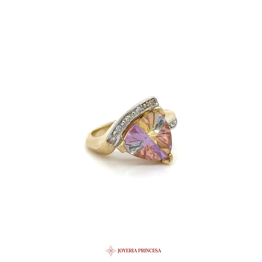 14K Gold Triangular Ring with Simulated Stones