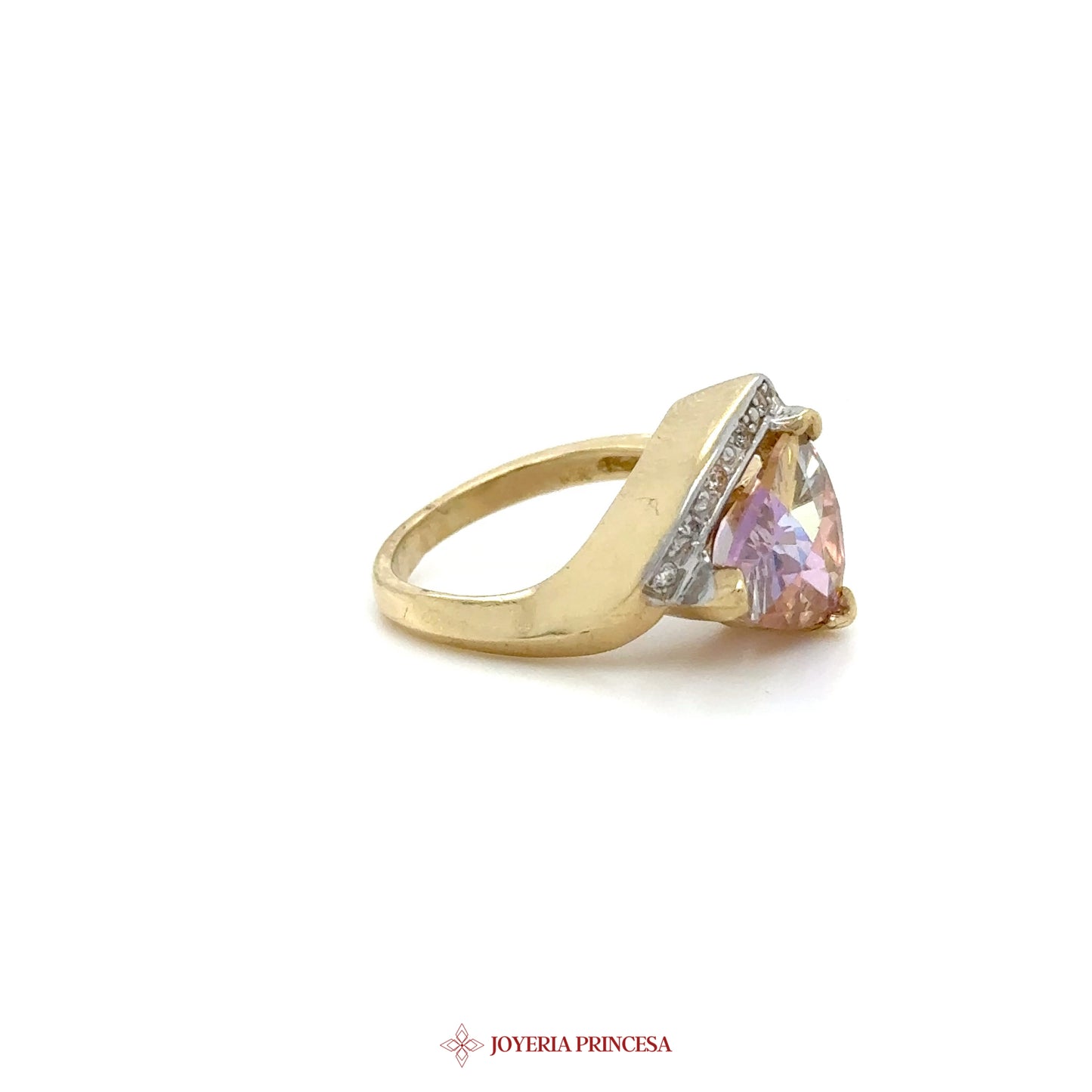 14K Gold Triangular Ring with Simulated Stones