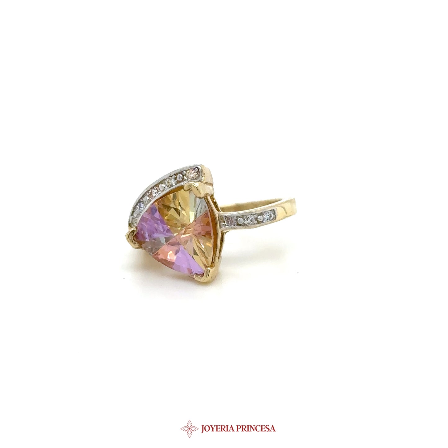 14K Gold Triangular Ring with Simulated Stones