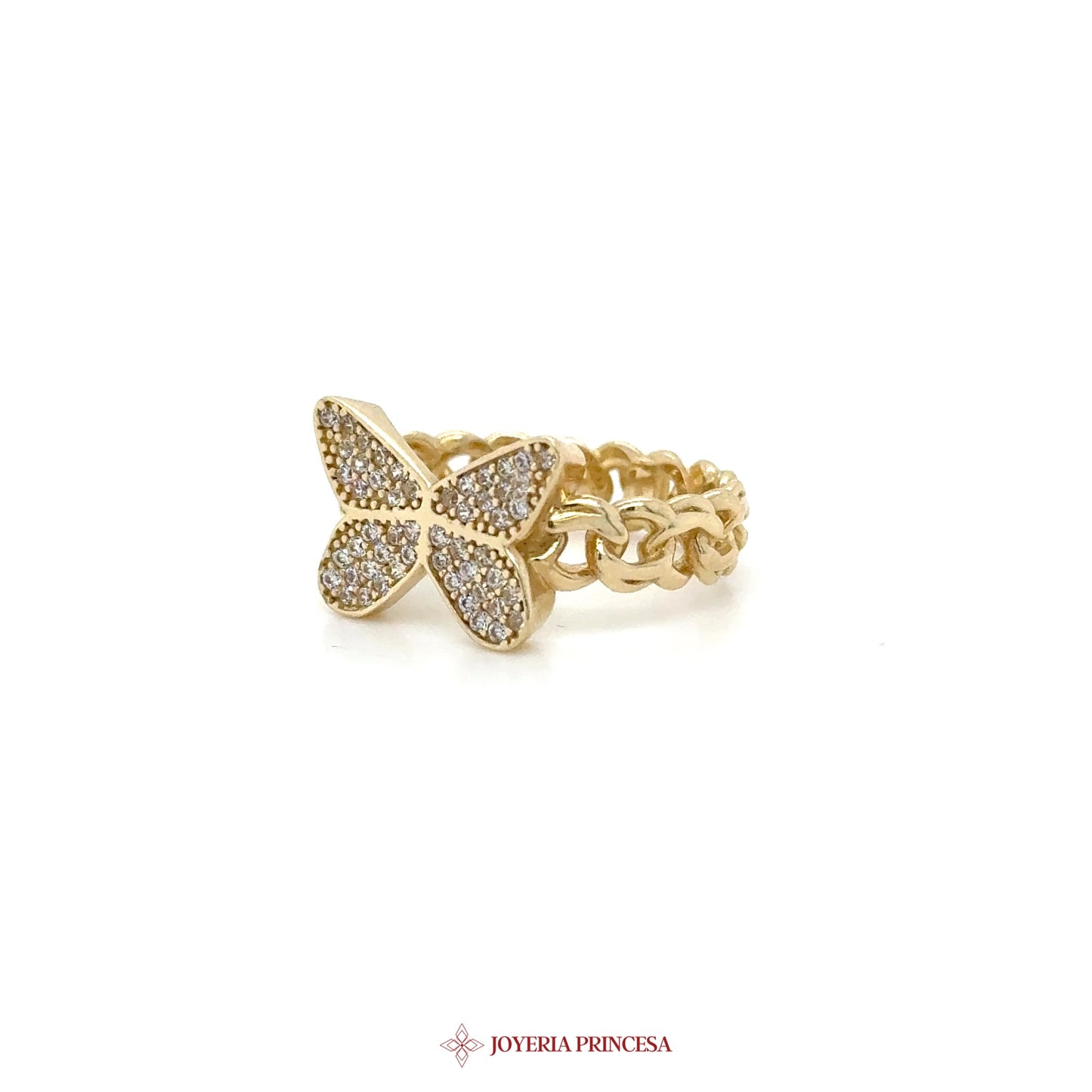 14K Gold Butterfly Motif Ring with CZ Stones