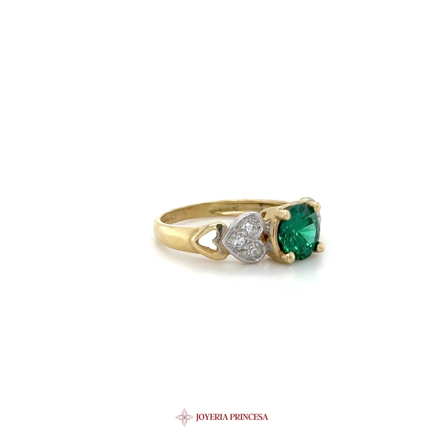 14K Gold Green Stone and CZ Accent Ring