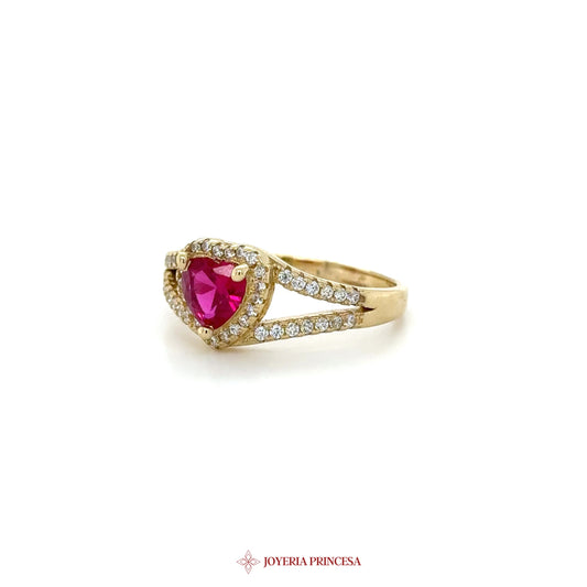 14K Gold Heart-Shaped Ruby and Diamond Ring