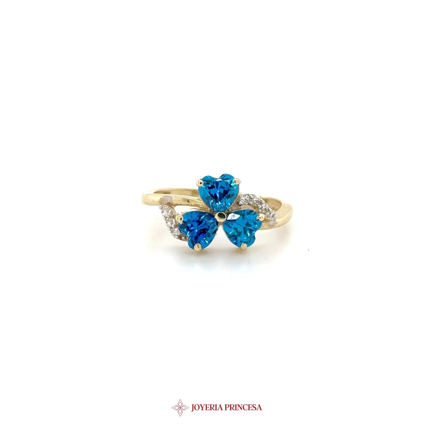 14K Heart Motif Ring with Blue Simulated Stones