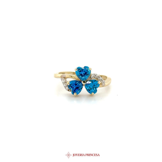 14K Heart Motif Ring with Blue Simulated Stones