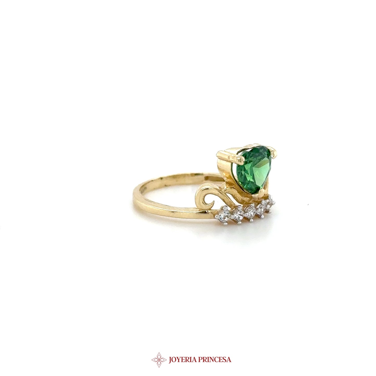 14K Gold Heart-Shaped Green Stone Ring with CZ Accents (UN-1085)
