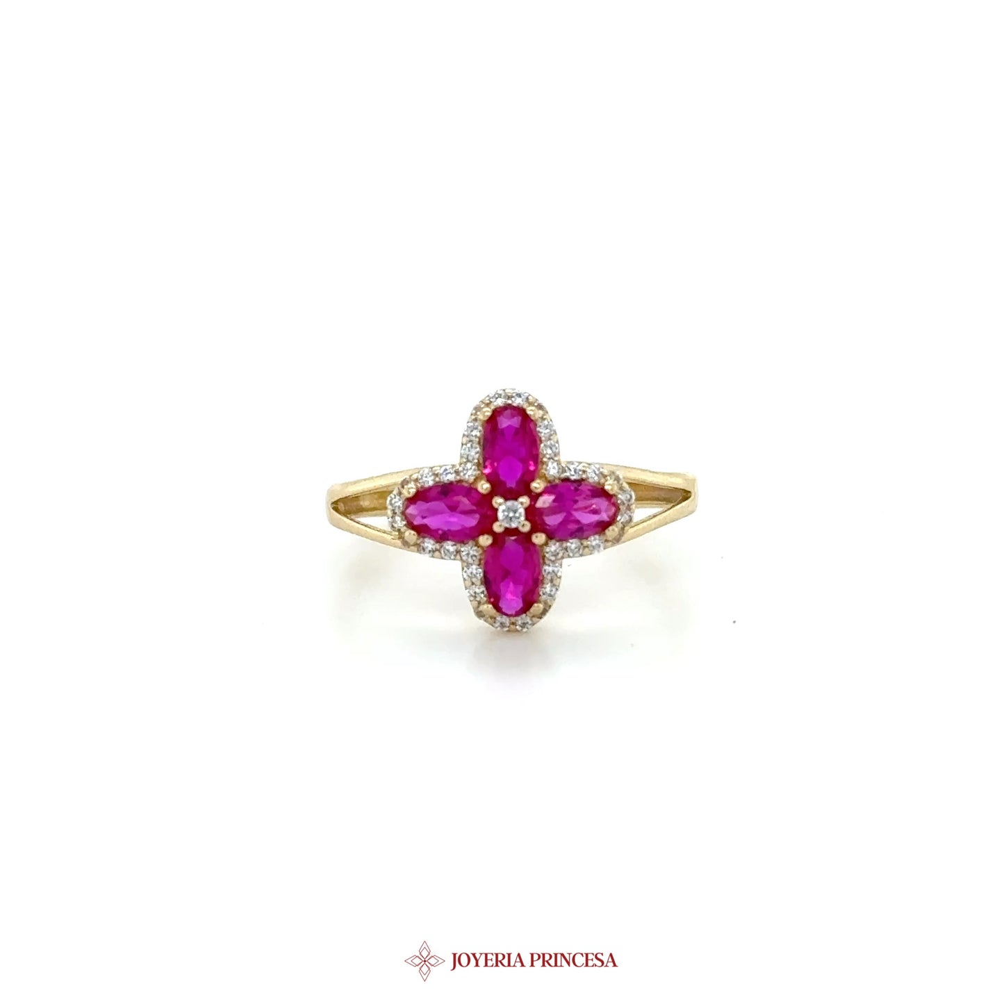 14K Gold Cross Motif Ring with Pink Stones