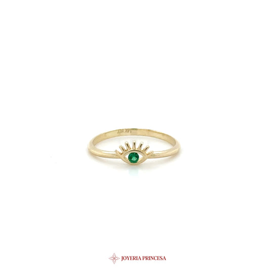 14K Gold Dainty Ring with Green Stone