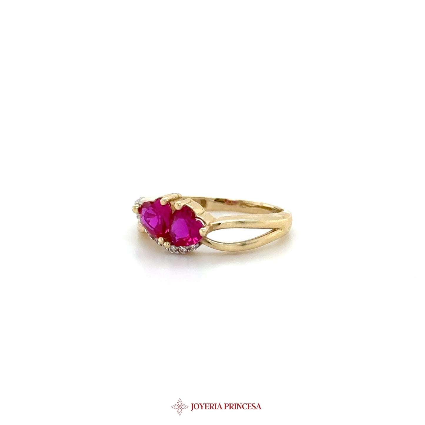 14K Gold Double Ruby and CZ Ring