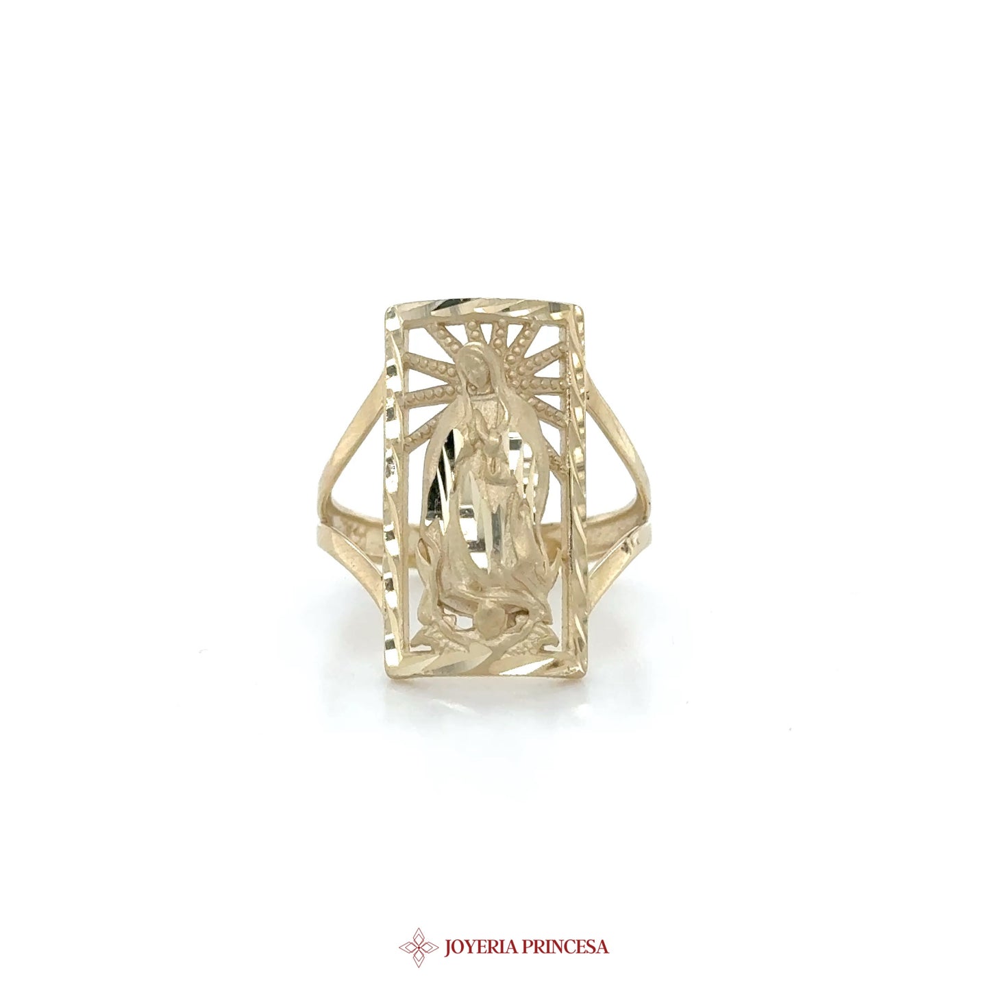 14K Gold Rectangular Relief Virgin Mary Ring