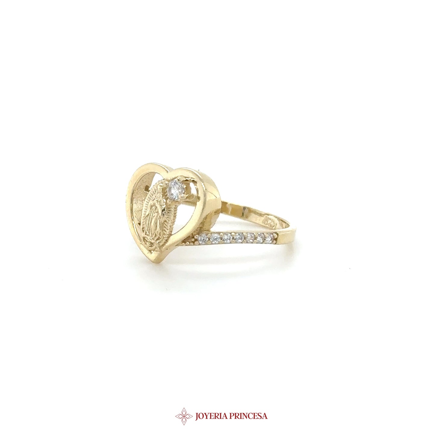 14K Gold Heart Motif Ring with CZ Accent
