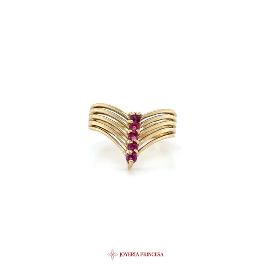 14K Gold Multi-Band Ring with Ruby Stones