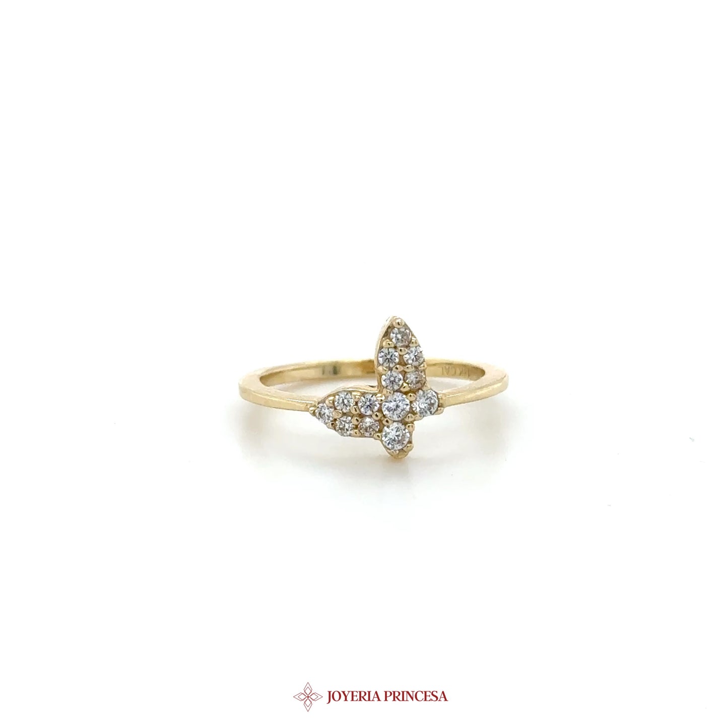 14K Gold Butterfly Motif Ring with CZ Stones (UN-1123)