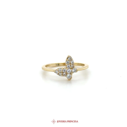 14K Gold Butterfly Motif Ring with CZ Stones (UN-1123)