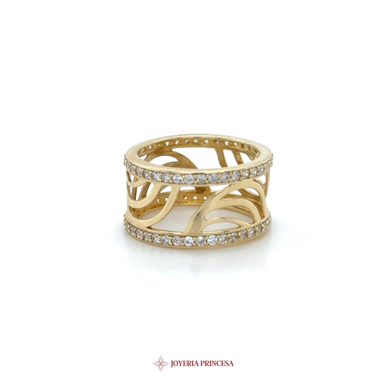 14K Gold Intertwined Band Ring with CZ Accents